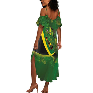 Afro Jamaica Independence Day Summer Maxi Dress Swallow-tail Hummingbird with Tropical Plants - African Pride