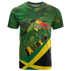 Afro Jamaica Independence Day T shirt Swallow-tail Hummingbird with Tropical Plants - African Pride