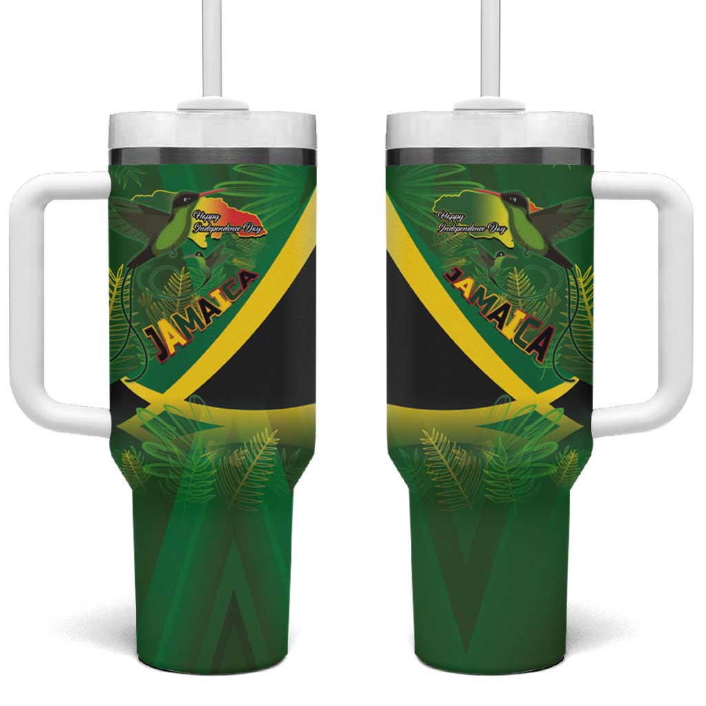 Afro Jamaica Independence Day Tumbler With Handle Swallow-tail Hummingbird with Tropical Plants - African Pride