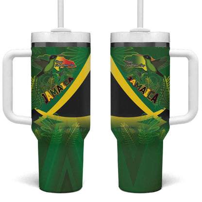 Afro Jamaica Independence Day Tumbler With Handle Swallow-tail Hummingbird with Tropical Plants - African Pride
