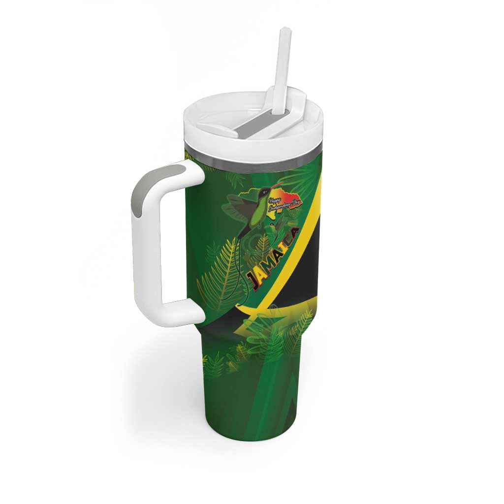 Afro Jamaica Independence Day Tumbler With Handle Swallow-tail Hummingbird with Tropical Plants - African Pride