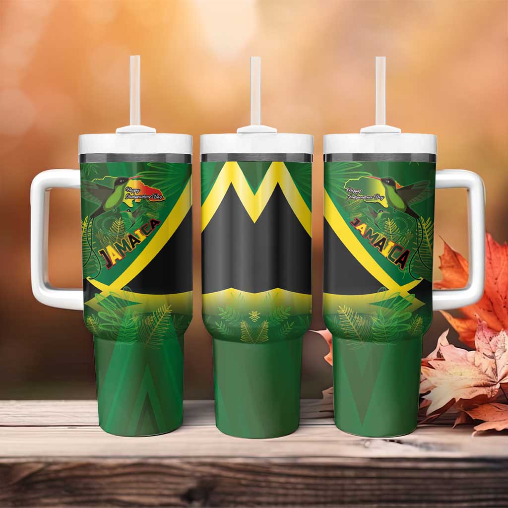 Afro Jamaica Independence Day Tumbler With Handle Swallow-tail Hummingbird with Tropical Plants - African Pride