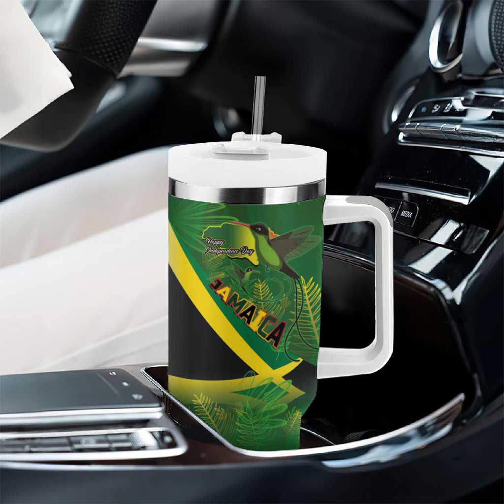 Afro Jamaica Independence Day Tumbler With Handle Swallow-tail Hummingbird with Tropical Plants - African Pride