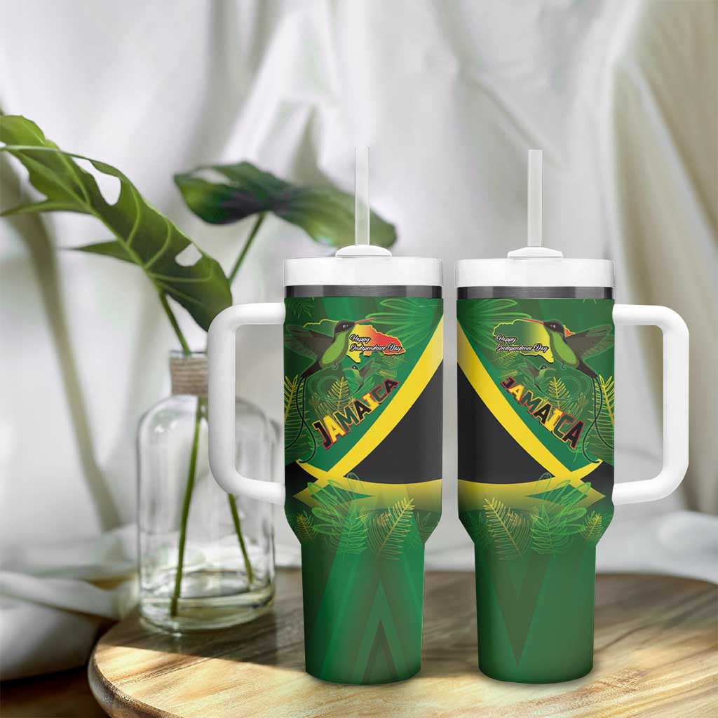 Afro Jamaica Independence Day Tumbler With Handle Swallow-tail Hummingbird with Tropical Plants - African Pride