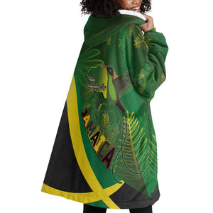 Afro Jamaica Independence Day Wearable Blanket Hoodie Swallow-tail Hummingbird with Tropical Plants - African Pride