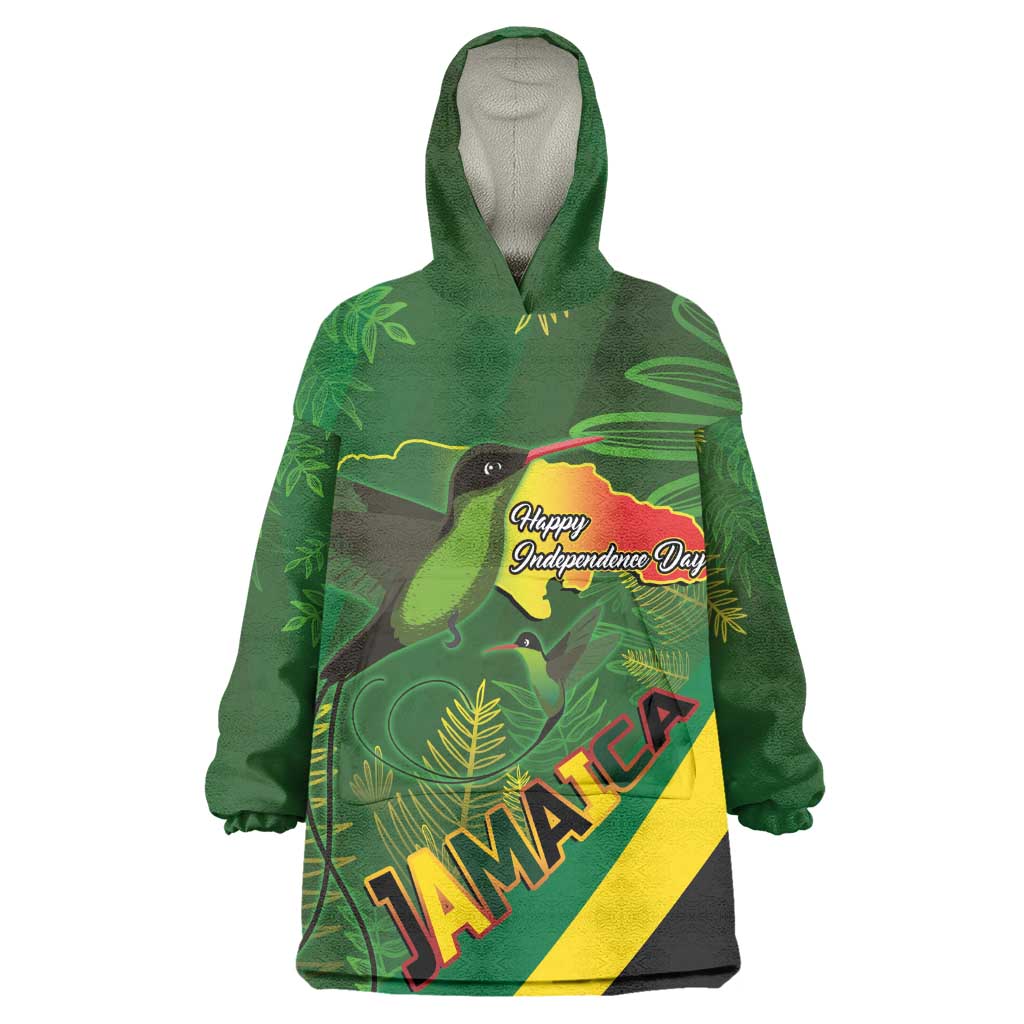 Afro Jamaica Independence Day Wearable Blanket Hoodie Swallow-tail Hummingbird with Tropical Plants - African Pride