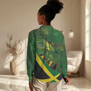 Afro Jamaica Independence Day Women Casual Shirt Swallow-tail Hummingbird with Tropical Plants - African Pride