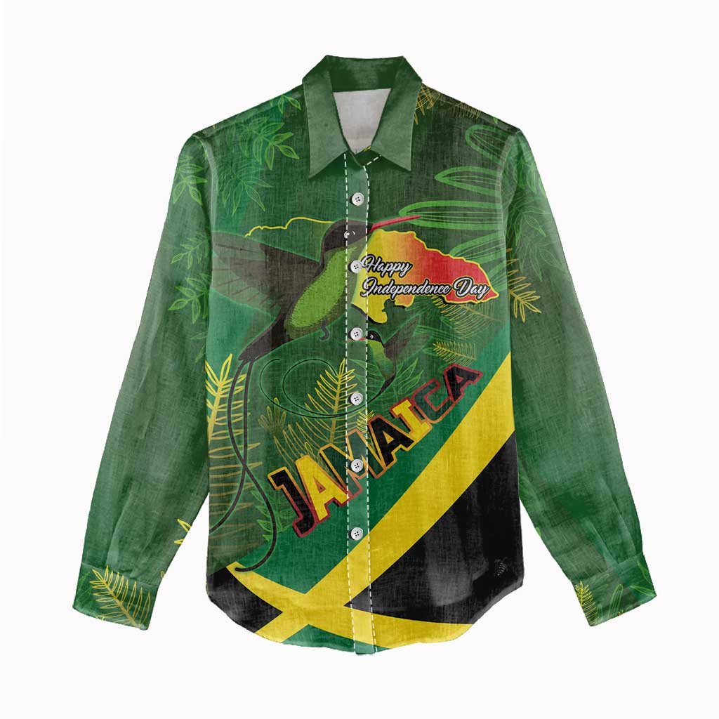 Afro Jamaica Independence Day Women Casual Shirt Swallow-tail Hummingbird with Tropical Plants - African Pride