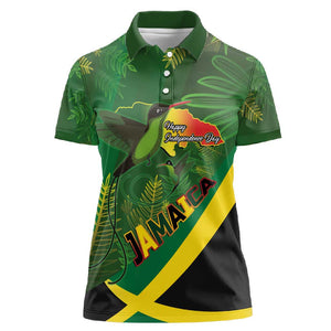 Afro Jamaica Independence Day Women Polo Shirt Swallow-tail Hummingbird with Tropical Plants - African Pride