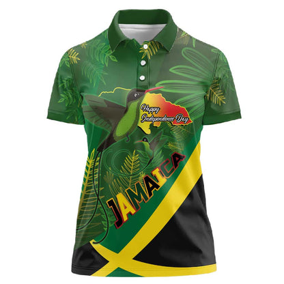 Afro Jamaica Independence Day Women Polo Shirt Swallow-tail Hummingbird with Tropical Plants - African Pride