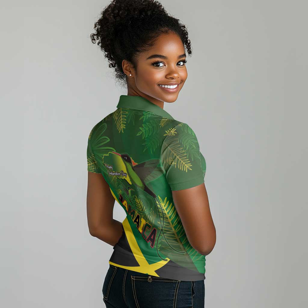Afro Jamaica Independence Day Women Polo Shirt Swallow-tail Hummingbird with Tropical Plants - African Pride