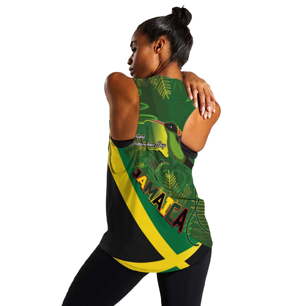 Afro Jamaica Independence Day Women Racerback Tank Swallow-tail Hummingbird with Tropical Plants - African Pride