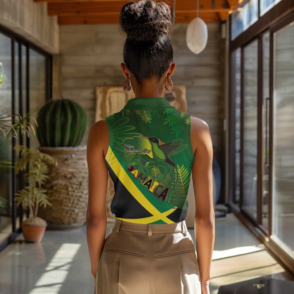 Afro Jamaica Independence Day Women Sleeveless Polo Shirt Swallow-tail Hummingbird with Tropical Plants - African Pride