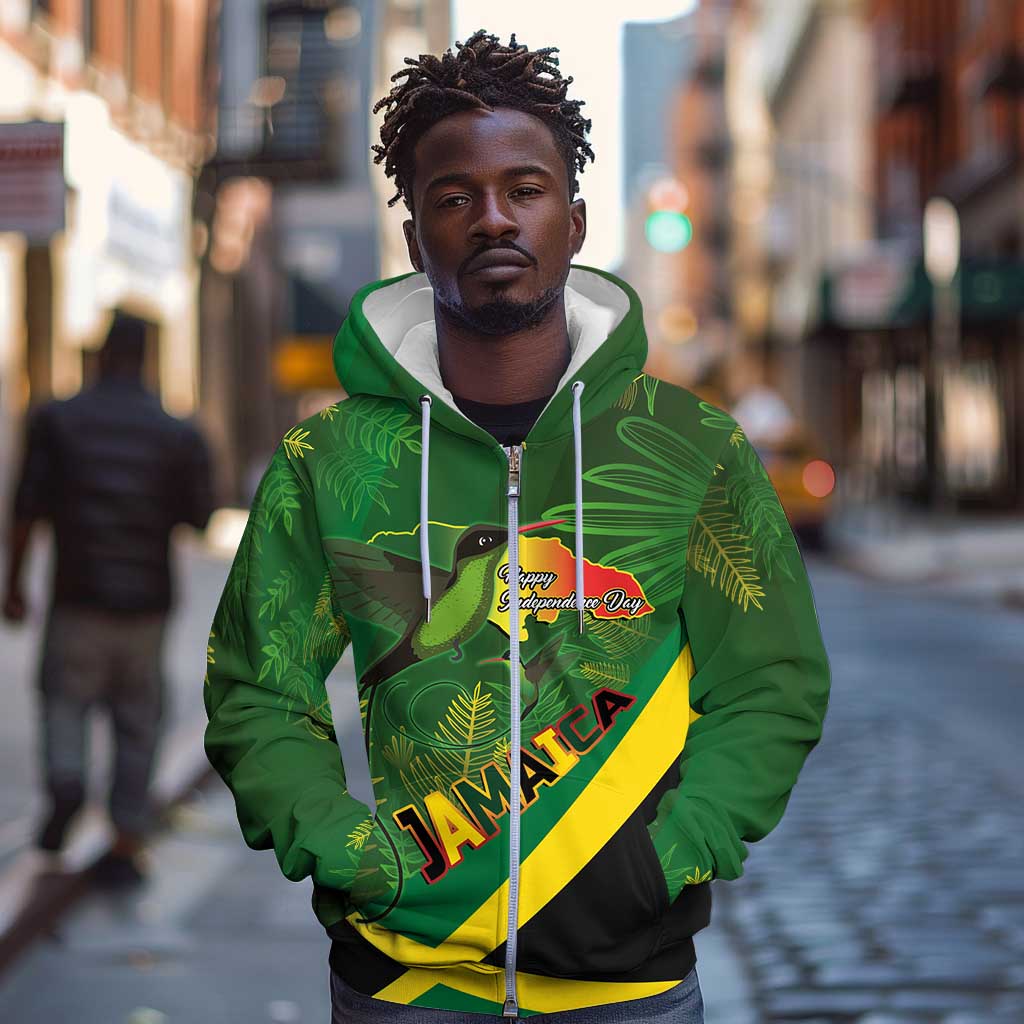 Afro Jamaica Independence Day Zip Hoodie Swallow-tail Hummingbird with Tropical Plants - African Pride