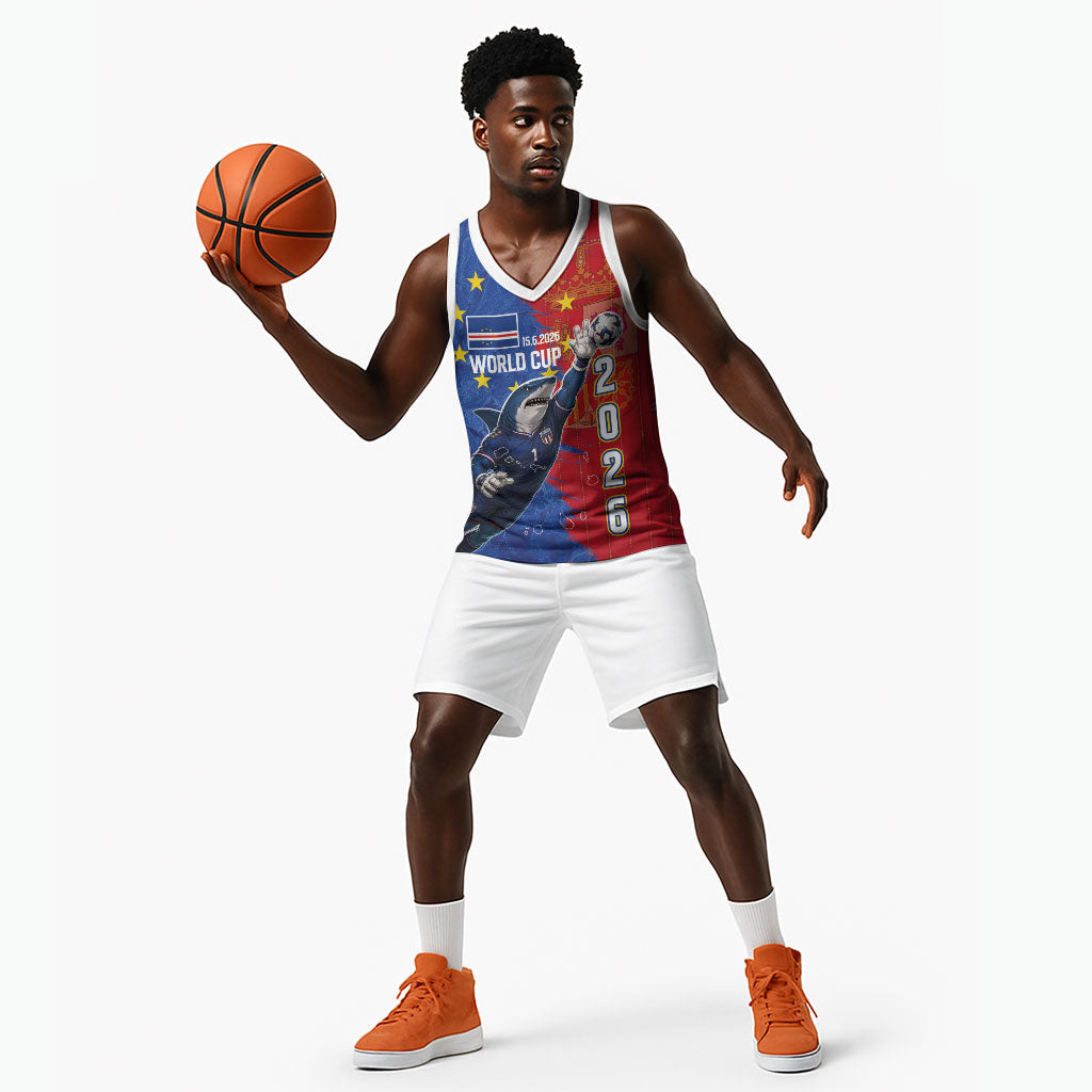 Custom Cape Verde Football 2026 Debut Basketball Jersey Blue Sharks Stand Strong