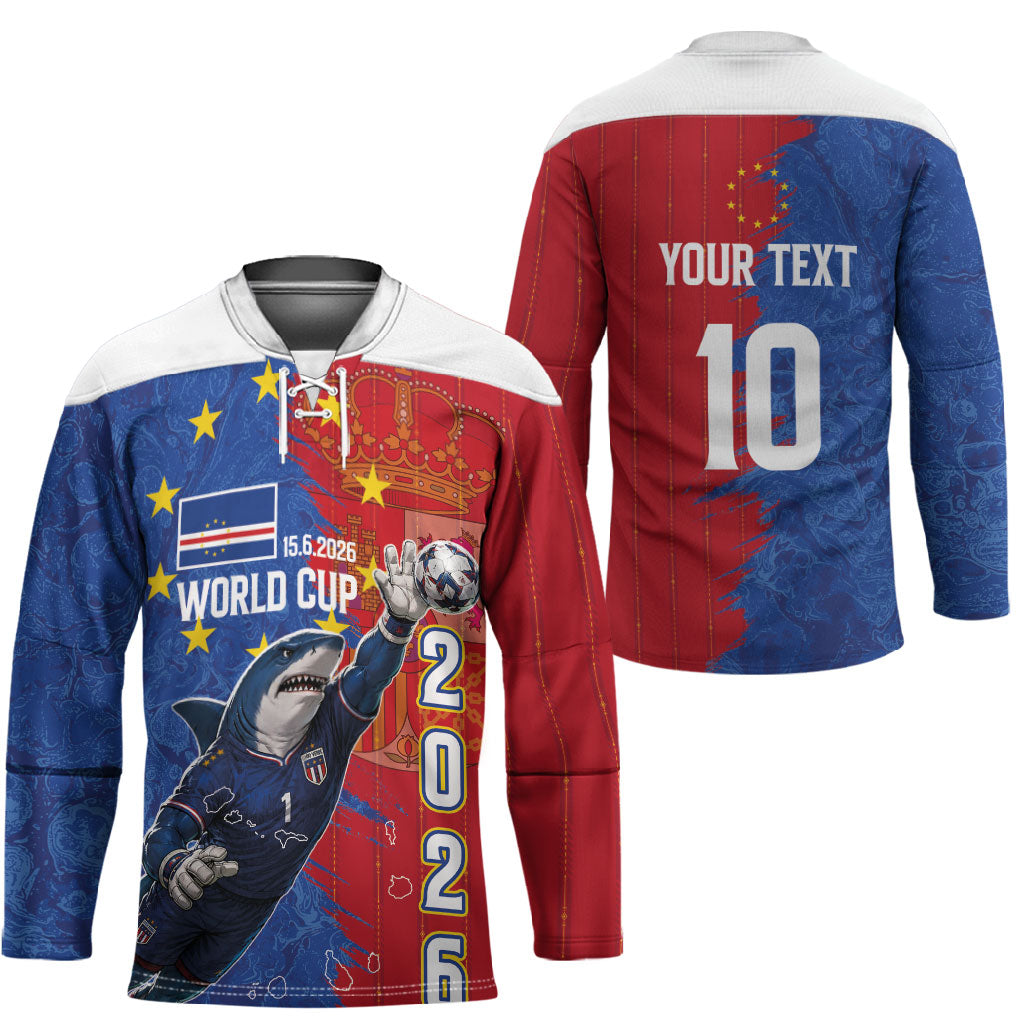 Custom Cape Verde Football 2026 Debut Hockey Jersey Blue Sharks Stand Strong