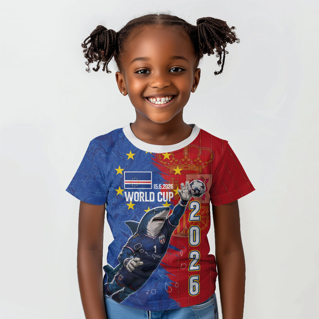 Custom Cape Verde Football 2026 Debut Kid T shirt Blue Sharks Stand Strong