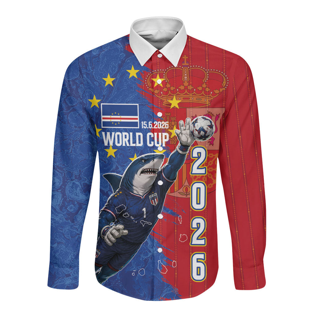 Custom Cape Verde Football 2026 Debut Long Sleeve Button Shirt Blue Sharks Stand Strong