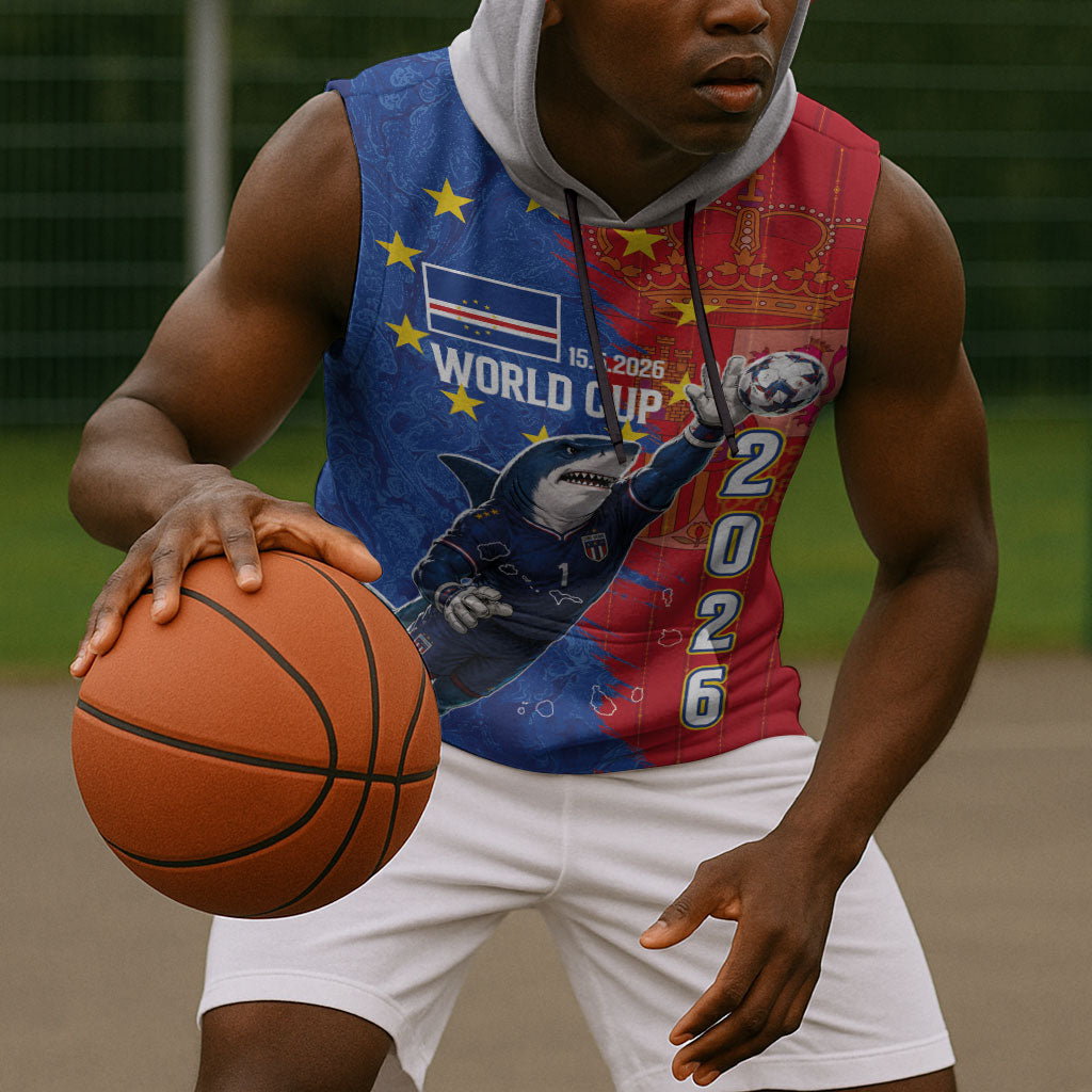 Custom Cape Verde Football 2026 Debut Sleeveless Hoodie Blue Sharks Stand Strong