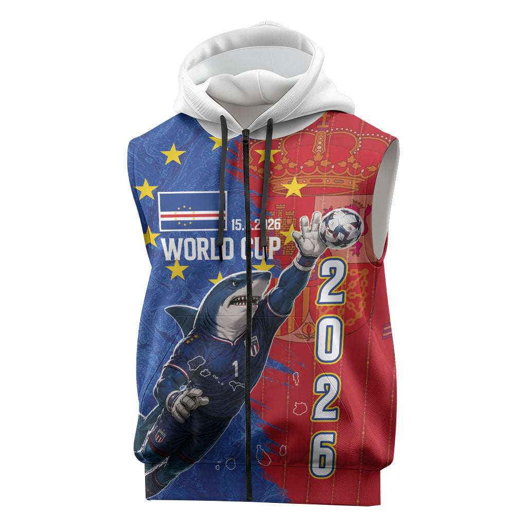 Custom Cape Verde Football 2026 Debut Sleeveless Zip Hoodie Blue Sharks Stand Strong
