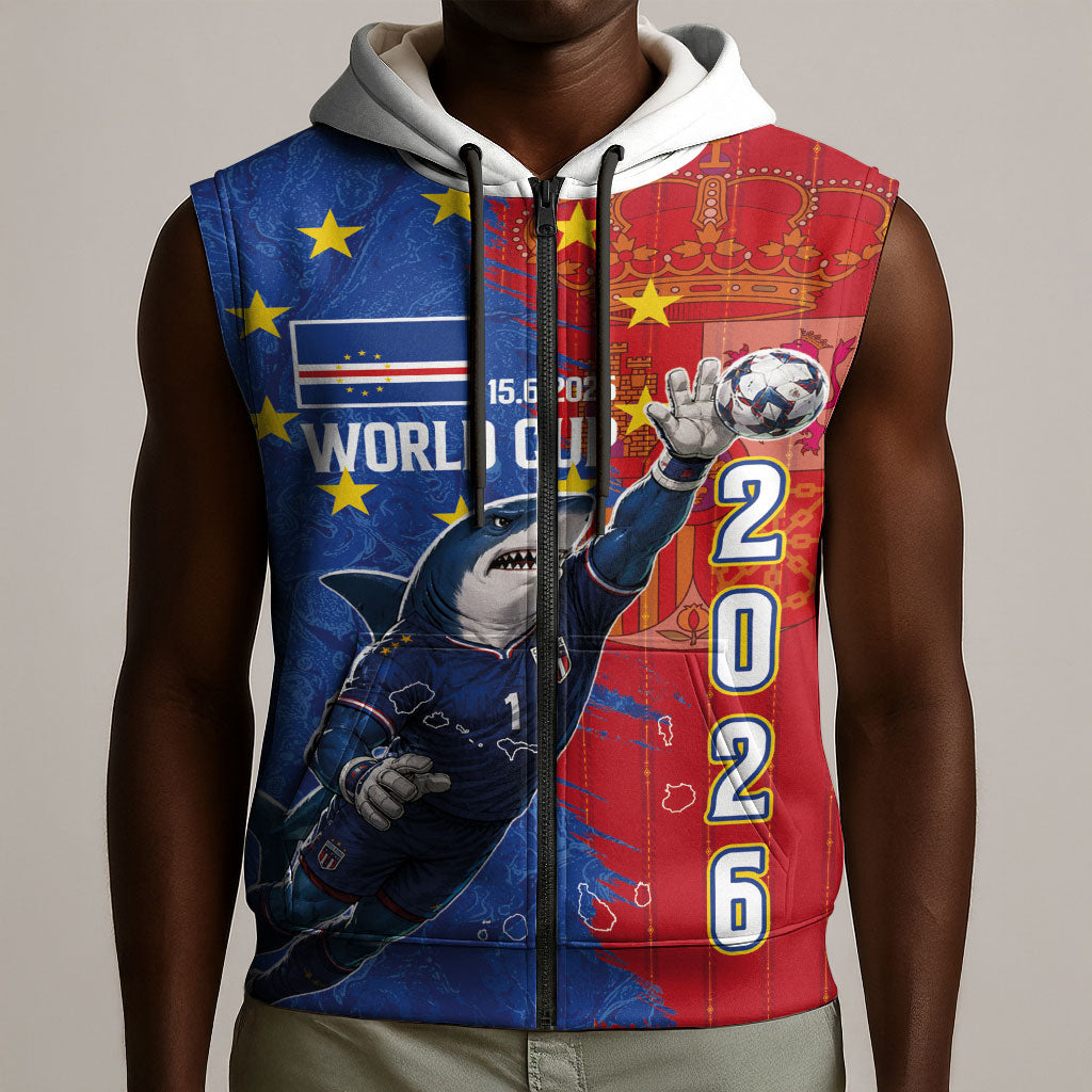 Custom Cape Verde Football 2026 Debut Sleeveless Zip Hoodie Blue Sharks Stand Strong