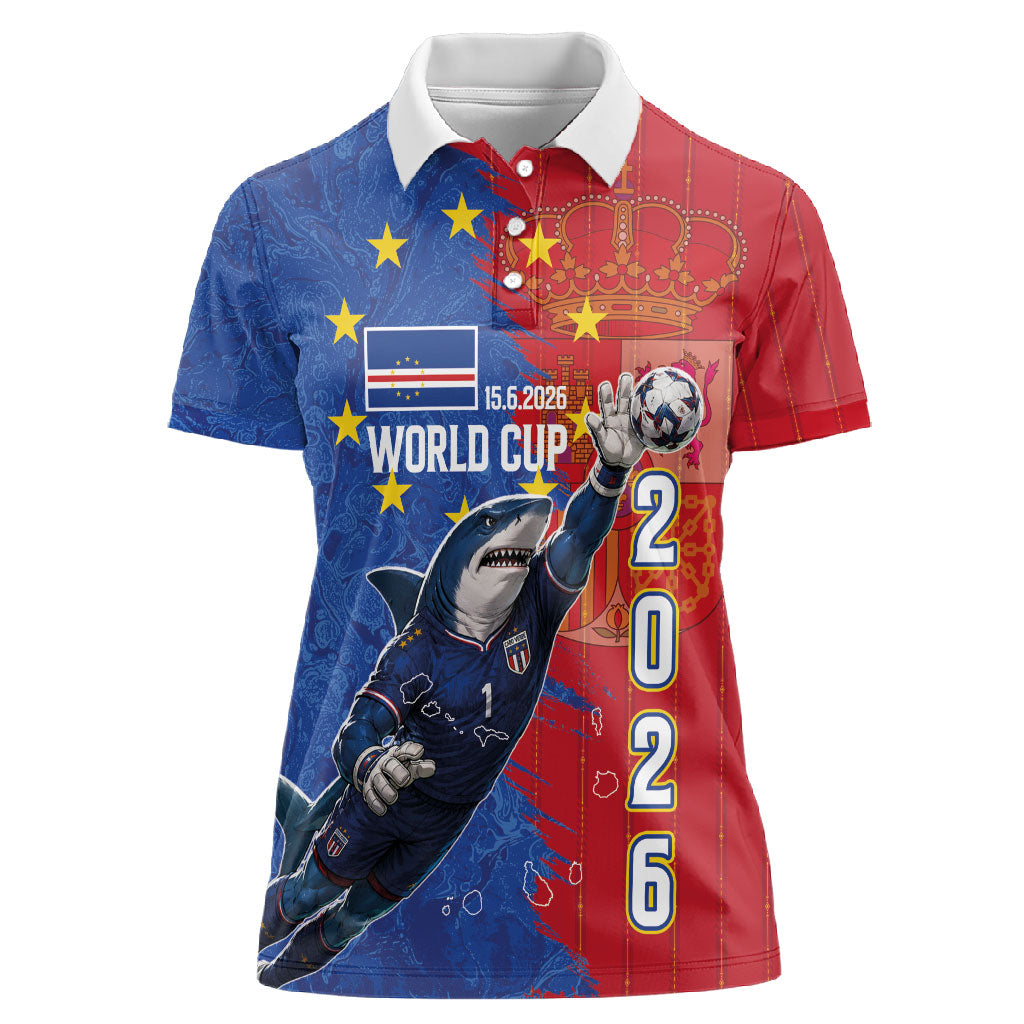 Custom Cape Verde Football 2026 Debut Women Polo Shirt Blue Sharks Stand Strong