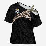 Custom DR Congo Football Cross Shoulder Shirt Leopards Texture Wild Black