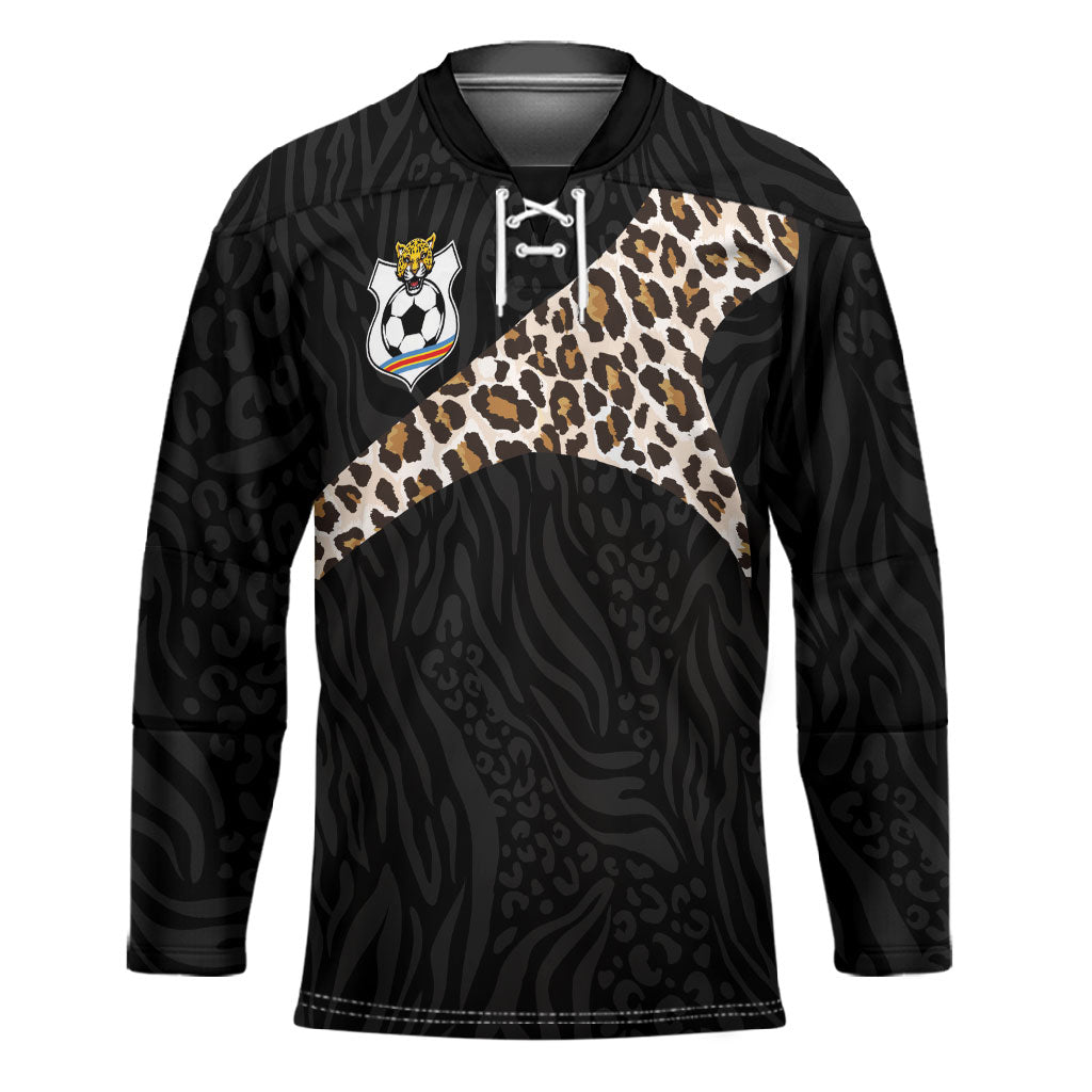 Custom DR Congo Football Hockey Jersey Leopards Texture Wild Black