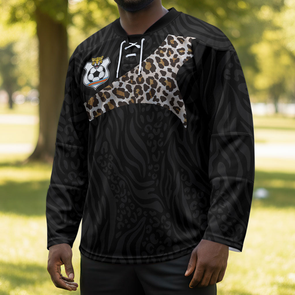 Custom DR Congo Football Hockey Jersey Leopards Texture Wild Black