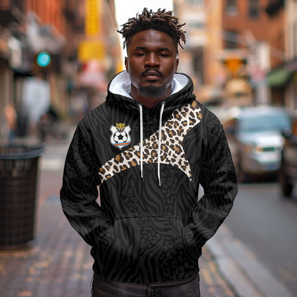 Custom DR Congo Football Hoodie Leopards Texture Wild Black