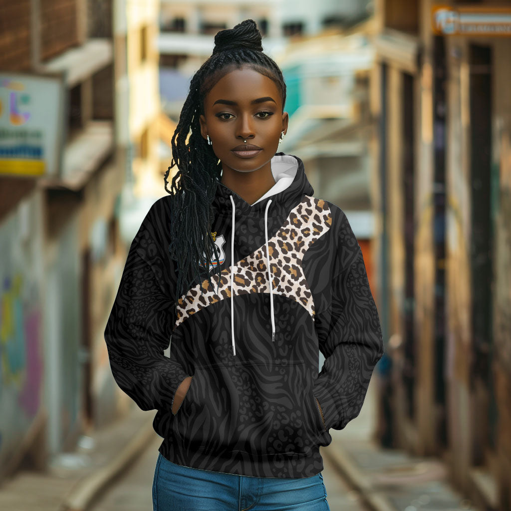 Custom DR Congo Football Hoodie Leopards Texture Wild Black