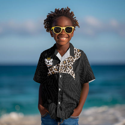 Custom DR Congo Football Kid Hawaiian Shirt Leopards Texture Wild Black