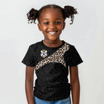 Custom DR Congo Football Kid T shirt Leopards Texture Wild Black