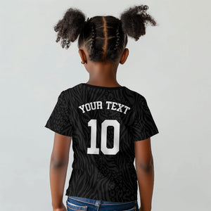 Custom DR Congo Football Kid T shirt Leopards Texture Wild Black