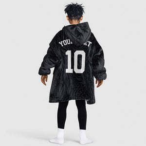Custom DR Congo Football Kid Wearable Blanket Hoodie Leopards Texture Wild Black