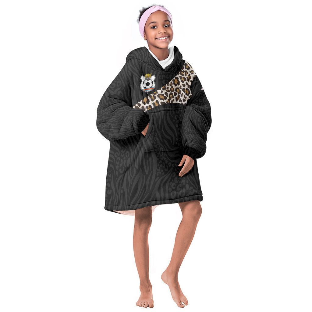 Custom DR Congo Football Kid Wearable Blanket Hoodie Leopards Texture Wild Black