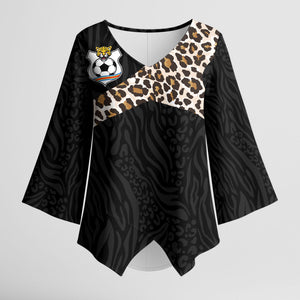 Custom DR Congo Football Kimono Sleeve Blouse Leopards Texture Wild Black