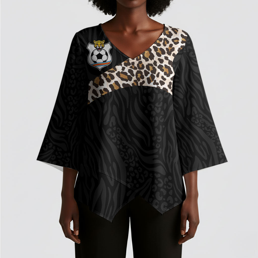 Custom DR Congo Football Kimono Sleeve Blouse Leopards Texture Wild Black
