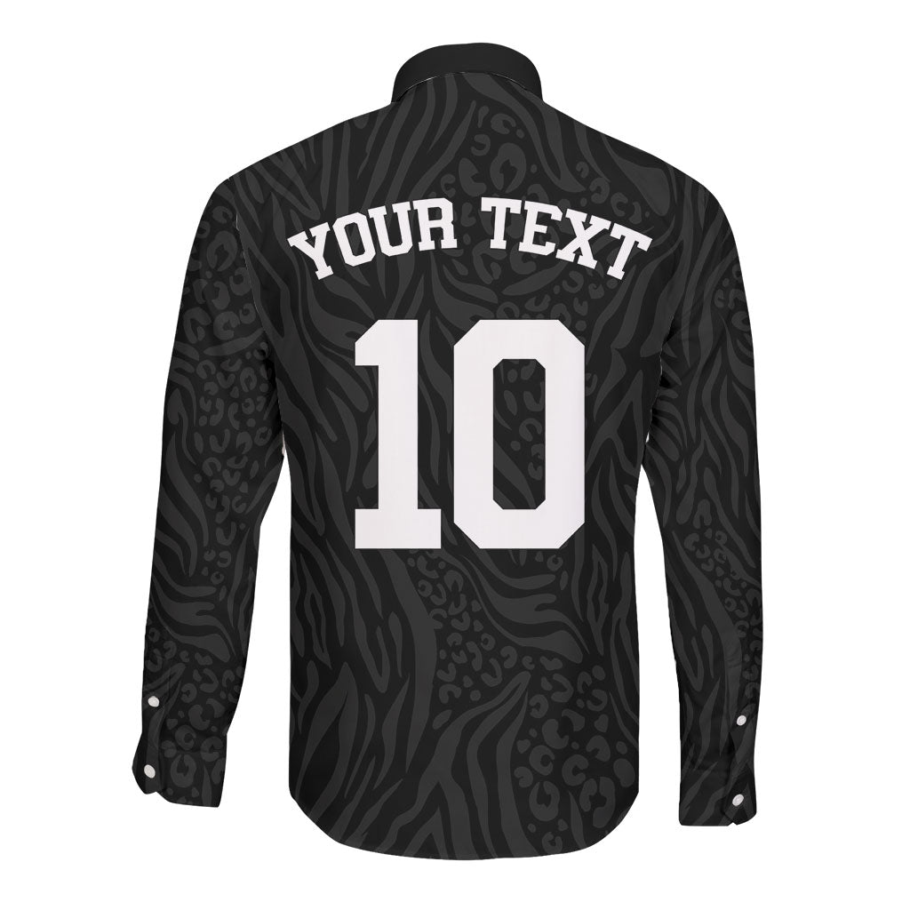 Custom DR Congo Football Long Sleeve Button Shirt Leopards Texture Wild Black