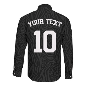 Custom DR Congo Football Long Sleeve Button Shirt Leopards Texture Wild Black