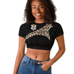 Custom DR Congo Football Raglan Cropped T shirt Leopards Texture Wild Black