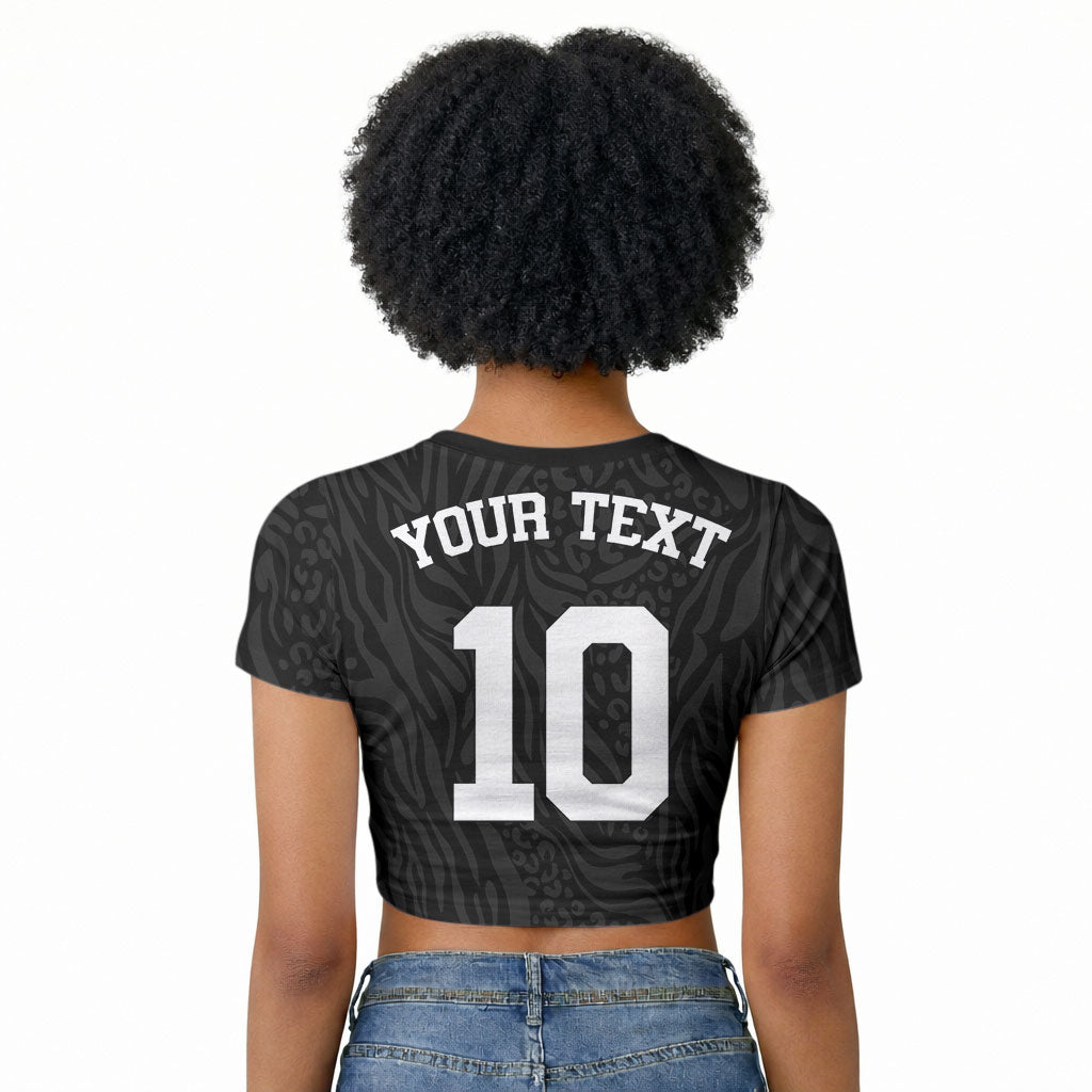 Custom DR Congo Football Raglan Cropped T shirt Leopards Texture Wild Black