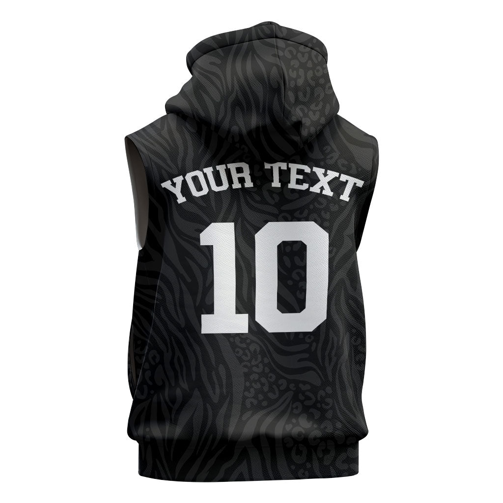 Custom DR Congo Football Sleeveless Hoodie Leopards Texture Wild Black