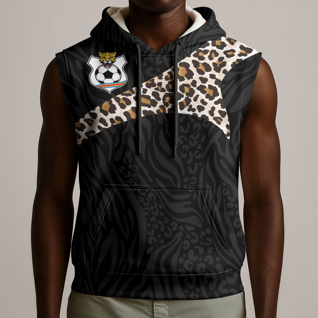 Custom DR Congo Football Sleeveless Hoodie Leopards Texture Wild Black