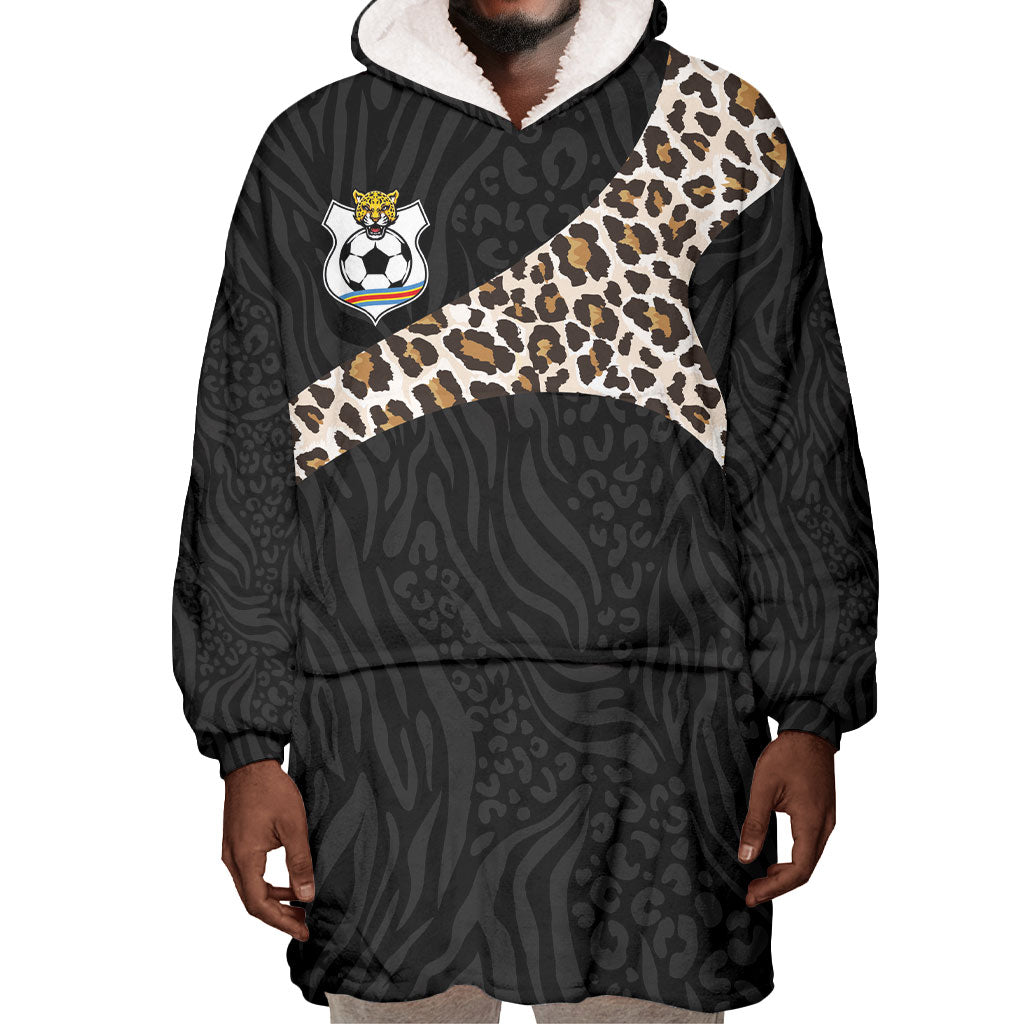 Custom DR Congo Football Wearable Blanket Hoodie Leopards Texture Wild Black
