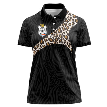 Custom DR Congo Football Women Polo Shirt Leopards Texture Wild Black