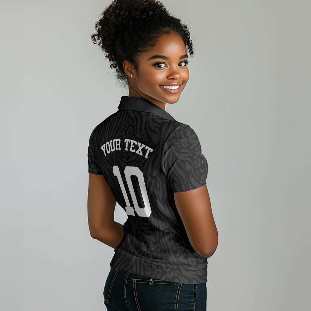 Custom DR Congo Football Women Polo Shirt Leopards Texture Wild Black