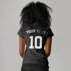 Custom DR Congo Football Women V-Neck T-Shirt Leopards Texture Wild Black