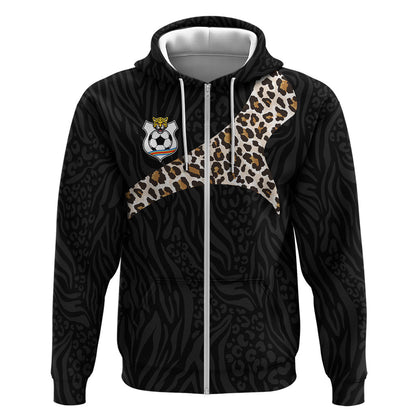 Custom DR Congo Football Zip Hoodie Leopards Texture Wild Black