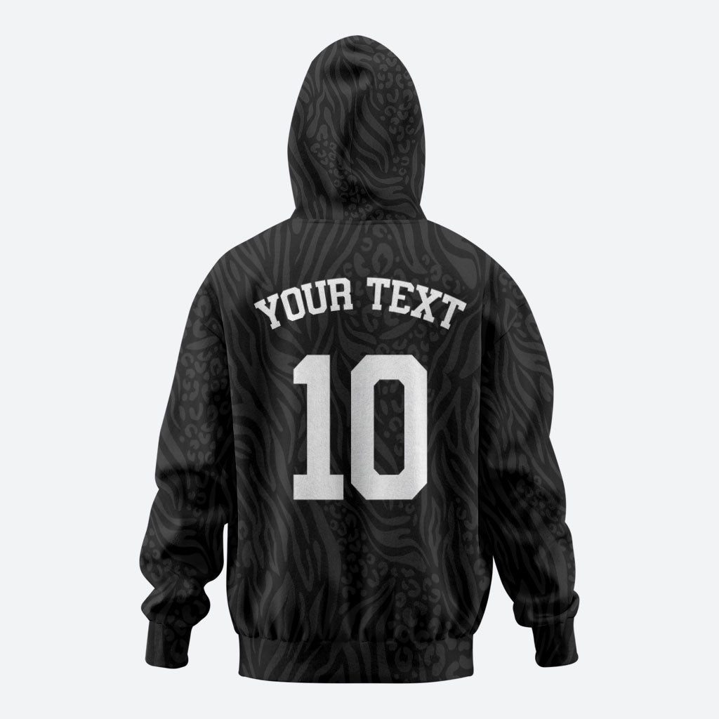 Custom DR Congo Football Zip Hoodie Leopards Texture Wild Black